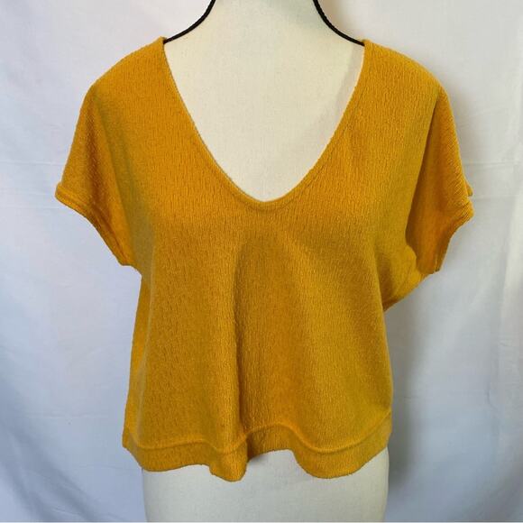 Free People Beach Carefree Crop Top Tee Women’s Size Small Knit Boxy Orange - Picture 2 of 11